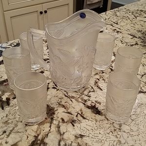 Vintage Imperial Glass Pitcher & 6 Glasses